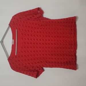Planet embroidered top, short sleeve, red, size L